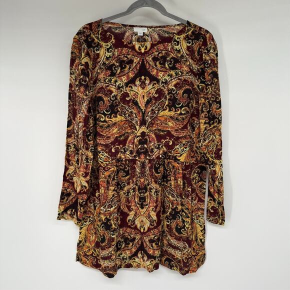 J. Jill Tops - NWT J. JILL Tunic Top Womens S Brown Batik Baroque Paisley Long Sleeve Boho